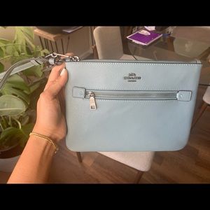 Leather coach clutch baby blue